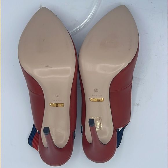 New Gucci Sylvie Red Leather Web Slingback Size 9/ 39 - Picture 7 of 12
